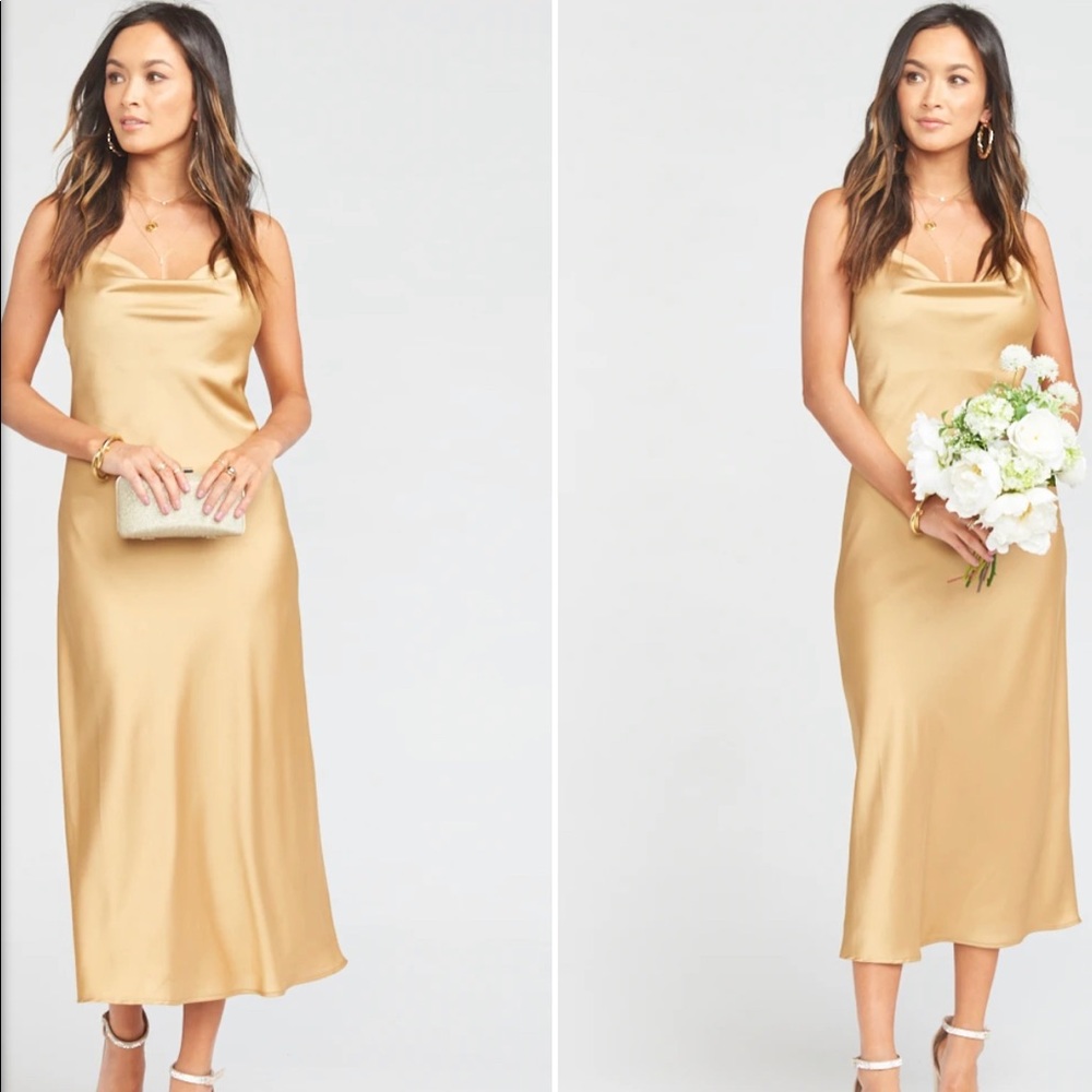 Verona Cowl Dress in True Gold Luxe Satin